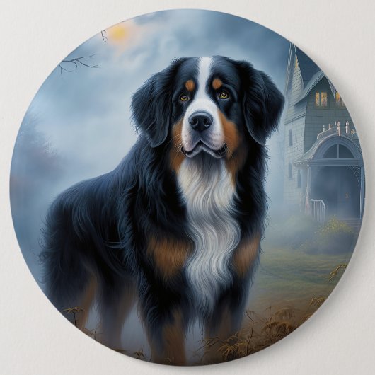 Bernese Berghond Halloween Griezelen Ronde Button 6,0 Cm (Voorkant)