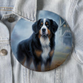 Bernese Berghond Halloween Griezelen Ronde Button 6,0 Cm (In situ)