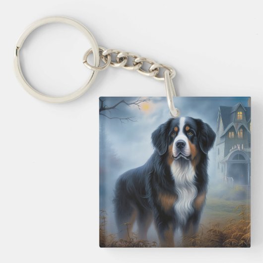 Bernese Berghond Halloween Griezelen Sleutelhanger (Voorkant)