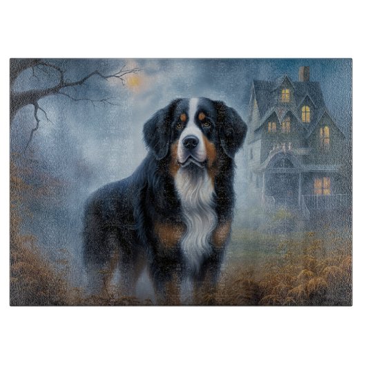 Bernese Berghond Halloween Griezelen Snijplank (Voorkant)