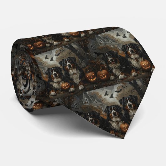 Bernese Berghond Halloween Nacht Hond Delight Stropdas (Opgerold)