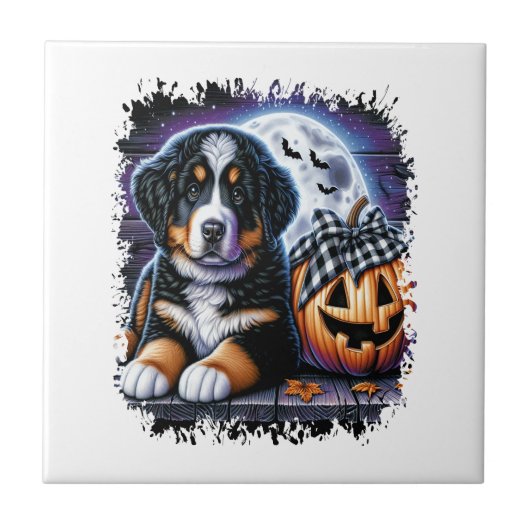 Bernese Berghond Halloween Tegeltje (Voorkant)