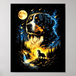 Bernese berghond huilt naar de maan vintage 90s poster