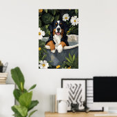 Bernese Berghond in badkuip Poster, Grappige Hond Poster (Thuiskantoor)
