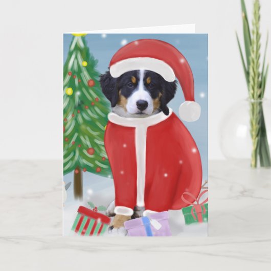 Bernese Berghond in de sneeuw met kerstcadeaus  Kaart (Voorkant)