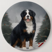 Bernese Berghond in Sneeuw Kerstmis Ronde Button 6,0 Cm (Voorkant)