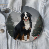 Bernese Berghond in Sneeuw Kerstmis Ronde Button 6,0 Cm (In situ)