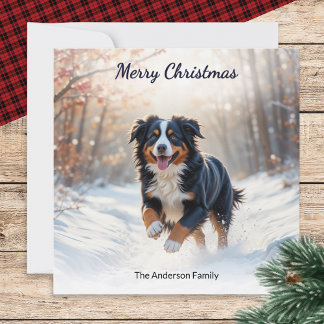 Bernese Berghond in Sneeuw Waterverf Kerstmis Feestdagenkaart