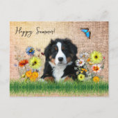 Bernese Berghond in Wilde Bloemen Custom Briefkaart (Voorkant)