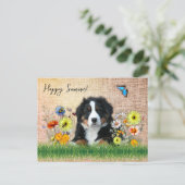 Bernese Berghond in Wilde Bloemen Custom Briefkaart (Staand voorkant)