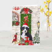 Bernese Berghond Kerst   Kaart (Gele Bloem)