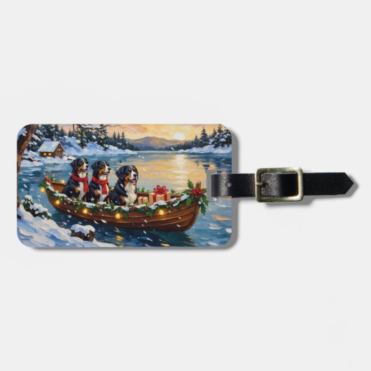 Bernese Berghond Kerstboot Vakantie Bagagelabel (Voorkant horizontaal)