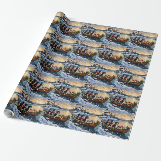 Bernese Berghond Kerstboot Vakantie Cadeaupapier (Uitgerold)