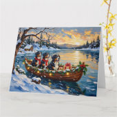 Bernese Berghond Kerstboot Vakantie Kaart (Gele Bloem)