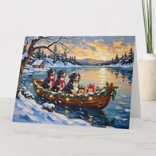 Bernese Berghond Kerstboot Vakantie Kaart (Voorkant)