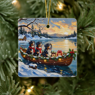 Bernese Berghond Kerstboot Vakantie Keramisch Ornament