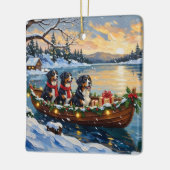 Bernese Berghond Kerstboot Vakantie Keramisch Ornament (Links)