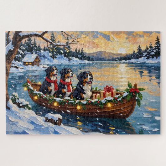 Bernese Berghond Kerstboot Vakantie Legpuzzel (Horizontaal)