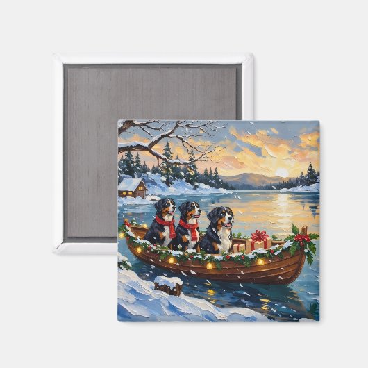 Bernese Berghond Kerstboot Vakantie Magneet (Voorkant / Achterkant)
