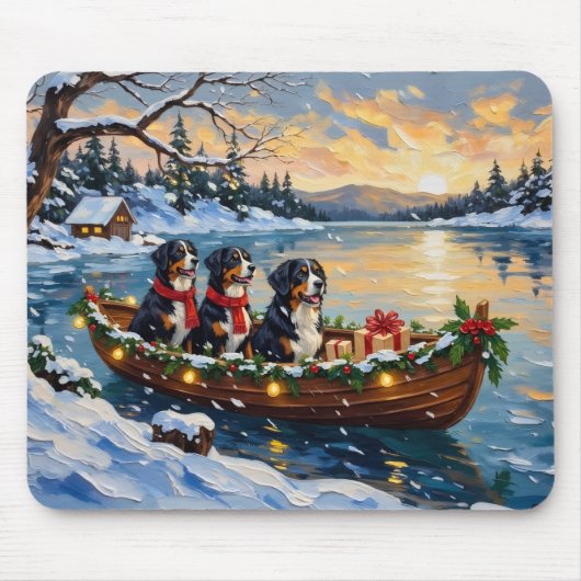 Bernese Berghond Kerstboot Vakantie Muismat (Voorkant)