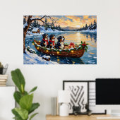 Bernese Berghond Kerstboot Vakantie Poster (Thuiskantoor)
