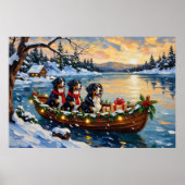 Bernese Berghond Kerstboot Vakantie Poster (Voorkant)