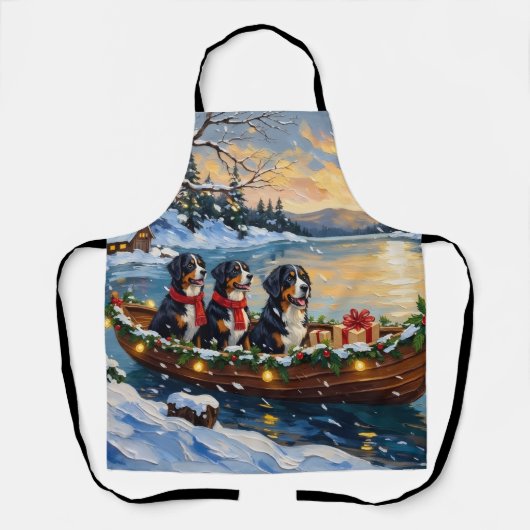 Bernese Berghond Kerstboot Vakantie Schort (Voorkant)
