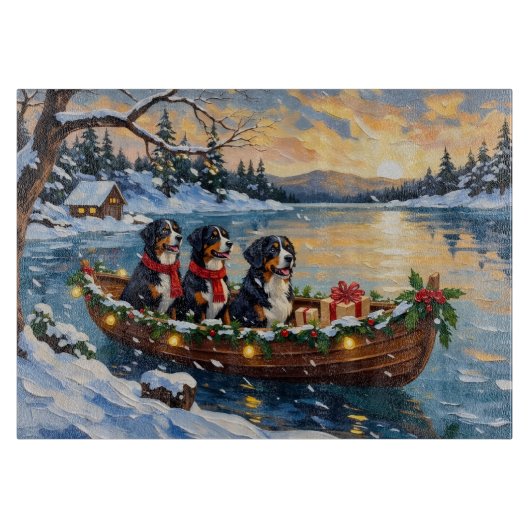 Bernese Berghond Kerstboot Vakantie Snijplank (Voorkant)