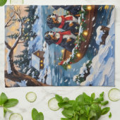 Bernese Berghond Kerstboot Vakantie Theedoek (Gevouwen)