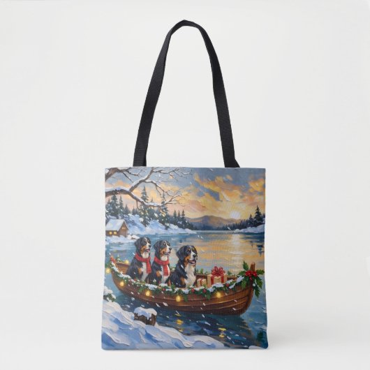 Bernese Berghond Kerstboot Vakantie Tote Bag (Voorkant)