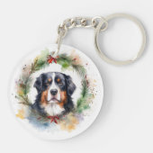 Bernese Berghond Kerstkrans Feestelijke Pup Sleutelhanger (Achterkant)