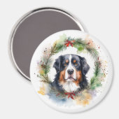 Bernese Berghond Kerstkrans Vrolijke Pup Magneet (Voorkant / Achterkant)