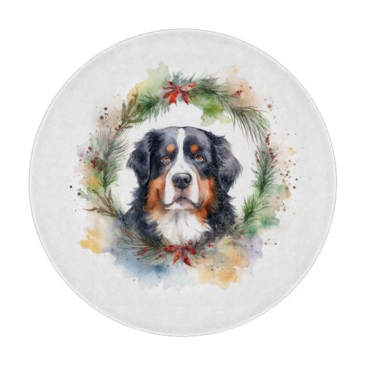 Bernese Berghond Kerstkrans Vrolijke Pup Snijplank (Voorkant)