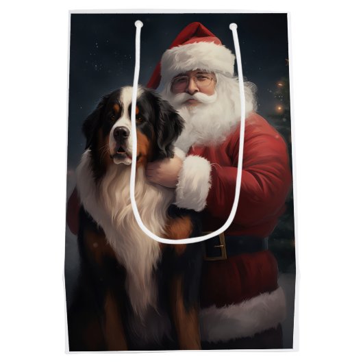 Bernese Berghond Kerstman Festive Kerstmis Medium Cadeauzakje (Achterkant)