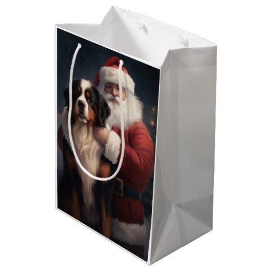 Bernese Berghond Kerstman Festive Kerstmis Medium Cadeauzakje (Achterkant Gekanteld)