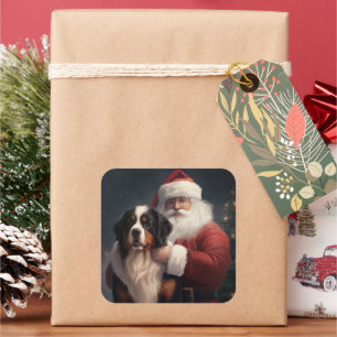 Bernese Berghond Kerstman Festive Kerstmis Vierkante Sticker