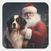 Bernese Berghond Kerstman Festive Kerstmis Vierkante Sticker (Voorkant)
