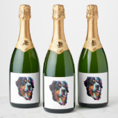 Bernese Berghond Kleurrijk Sparkling Wijnetiket (Flessen)