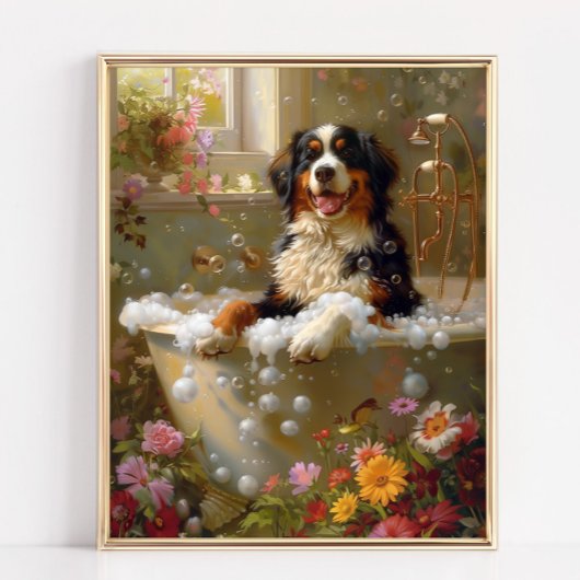 Bernese Berghond Kunst, Badkamer Kunstwerk Poster
