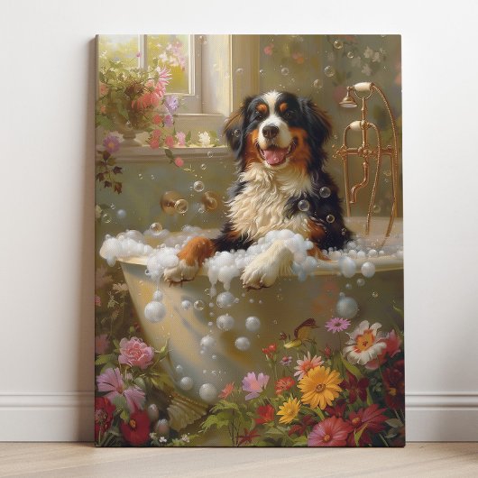 Bernese Berghond Kunst | Bernese in badkuip Canvas Afdruk