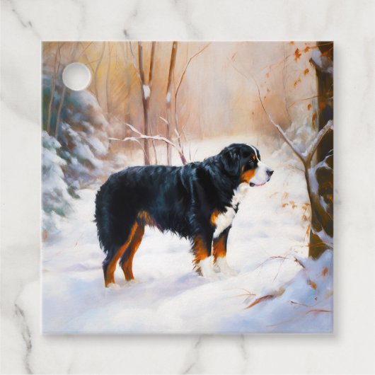 Bernese Berghond Laat het Sneeuwen Kerstmis Bedankjes Labels (Voorkant)