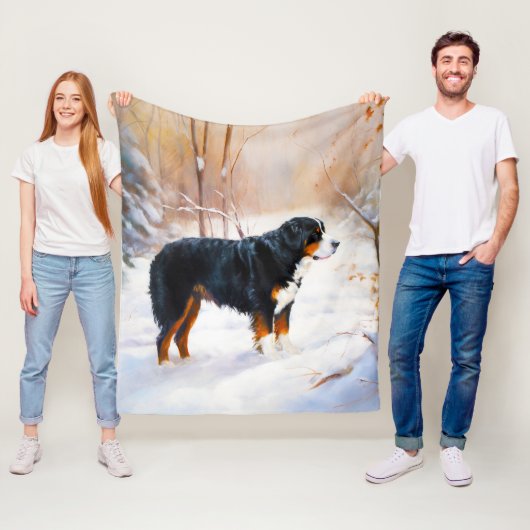Bernese Berghond Laat het Sneeuwen Kerstmis Fleece Deken (In situ)