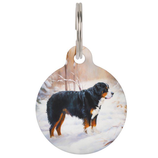 Bernese Berghond Laat het Sneeuwen Kerstmis Huisdierpenning (Voorkant)