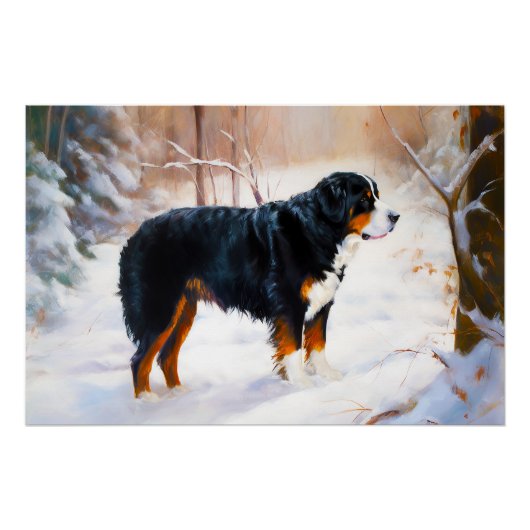 Bernese Berghond Laat het Sneeuwen Kerstmis  Perfect Poster (Voorkant)