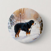 Bernese Berghond Laat het Sneeuwen Kerstmis Ronde Button 5,7 Cm (Voorkant)