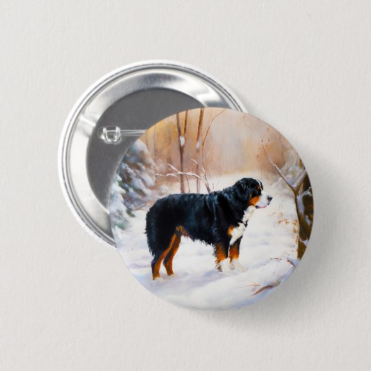 Bernese Berghond Laat het Sneeuwen Kerstmis Ronde Button 5,7 Cm (Voorkant /achterkant)