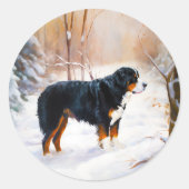 Bernese Berghond Laat het Sneeuwen Kerstmis Ronde Sticker (Voorkant)