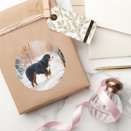 Bernese Berghond Laat het Sneeuwen Kerstmis Ronde Sticker (Geschenken)