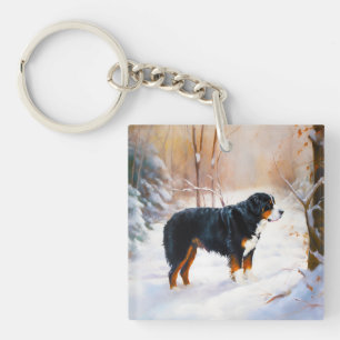 Bernese Berghond Laat het Sneeuwen Kerstmis Sleutelhanger