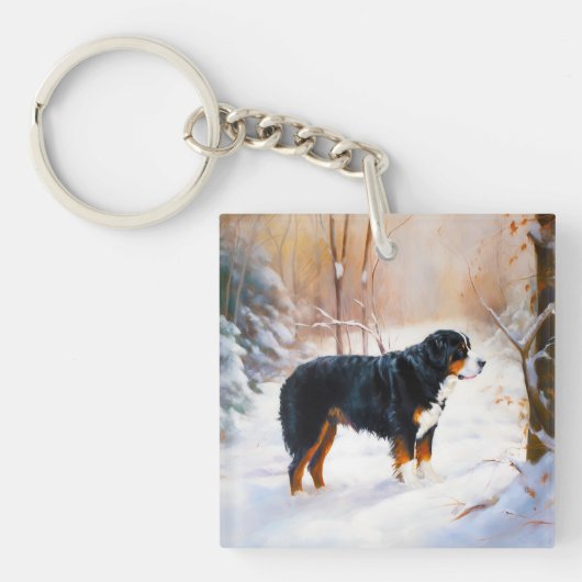 Bernese Berghond Laat het Sneeuwen Kerstmis  Sleutelhanger (Voorkant)